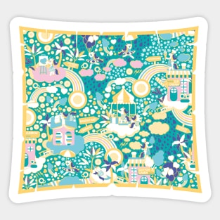 The secret map of Unicorns Village I // turquoise background Sticker